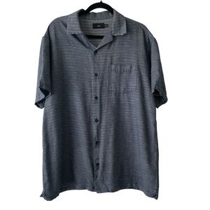 Onia Men's XL Stripes Top Polo Button Down Shirt Navy Blue White Preppy Academia